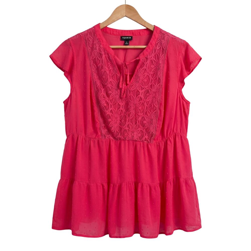 Torrid Womens 2X Boho Romantic‎ Cottagecore Dainty Fairycore Lace Tiered Tunic
